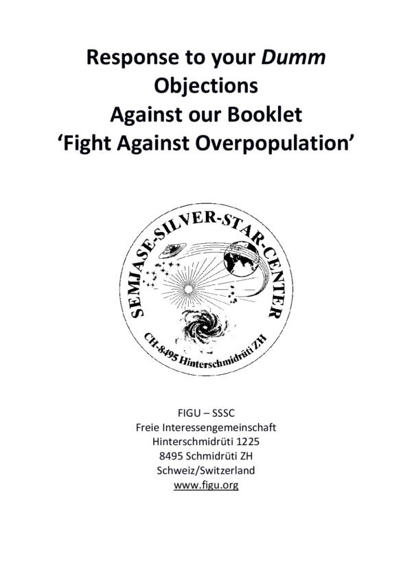 Response to your Dumm Objections Against our Booklet 'Fight Against Overpopulation'